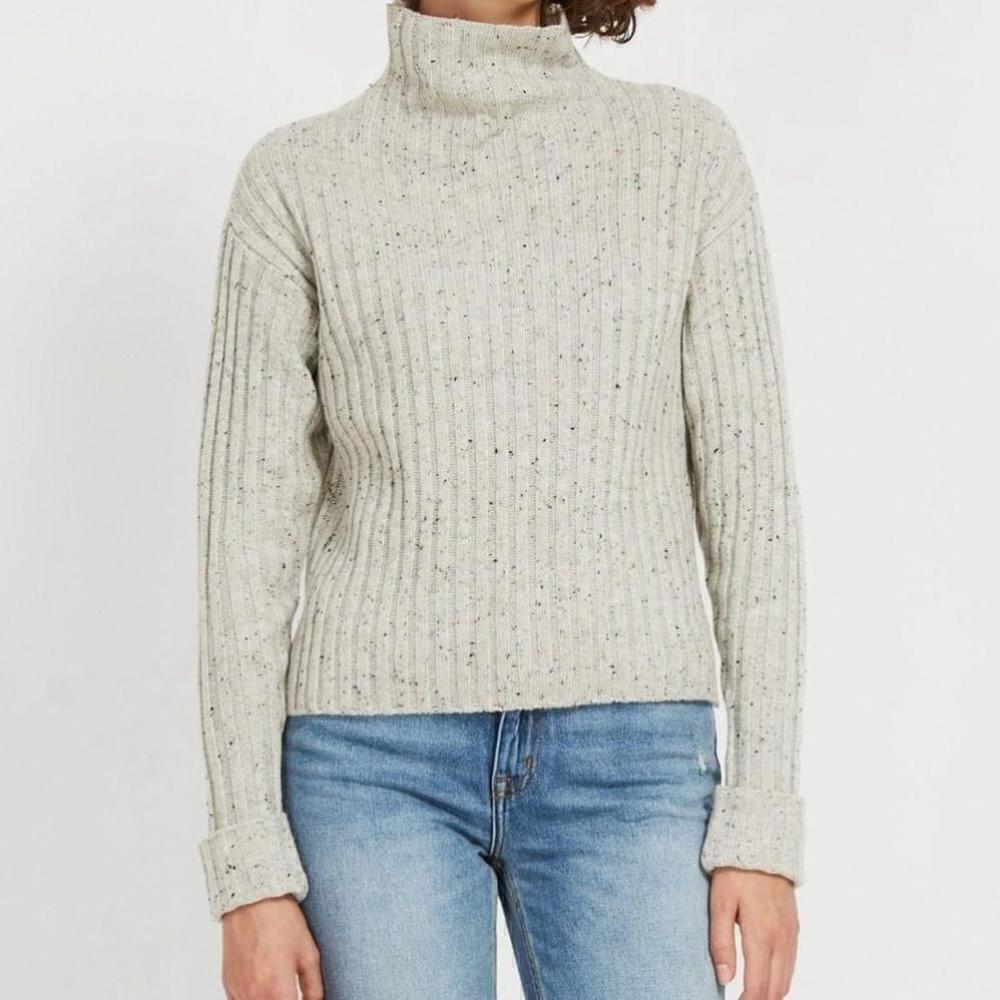 Frank and Oak Wool Donegal Cowl Neck Ribbed Knit Pullover Sweater Size S